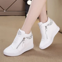 women wedge side zipper pu leather casual shoes sequins thick bottom white shoe womens internal heighten flat sneakers