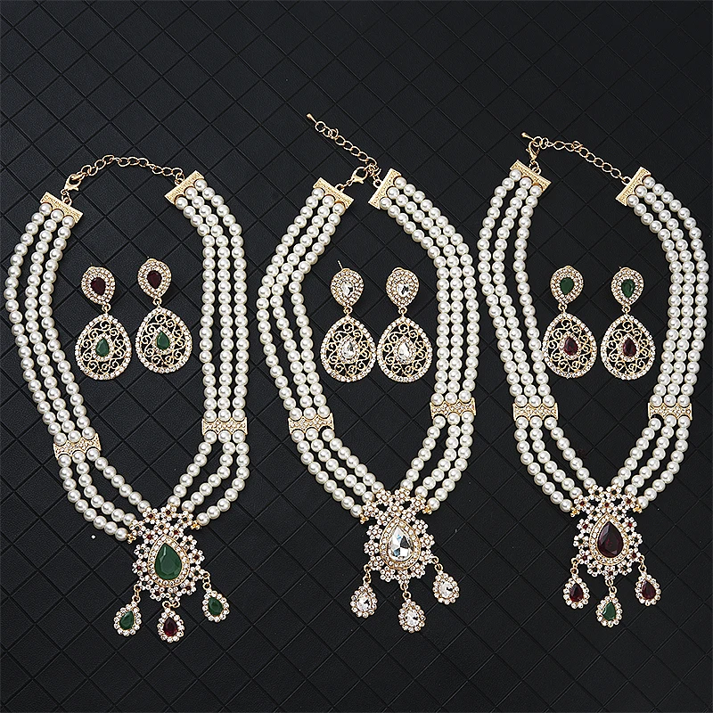 Марокканские модные золотые ювелирные изделия жемчуг колье набор для невесты