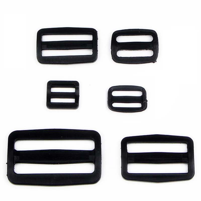 

5pcs Plastic Webbing Tri-ring Adjust Buckle Curve Slider Backpack Strap 1.5/2/2.5/3.2/3.8/5cm Portable Black Bag Accessories