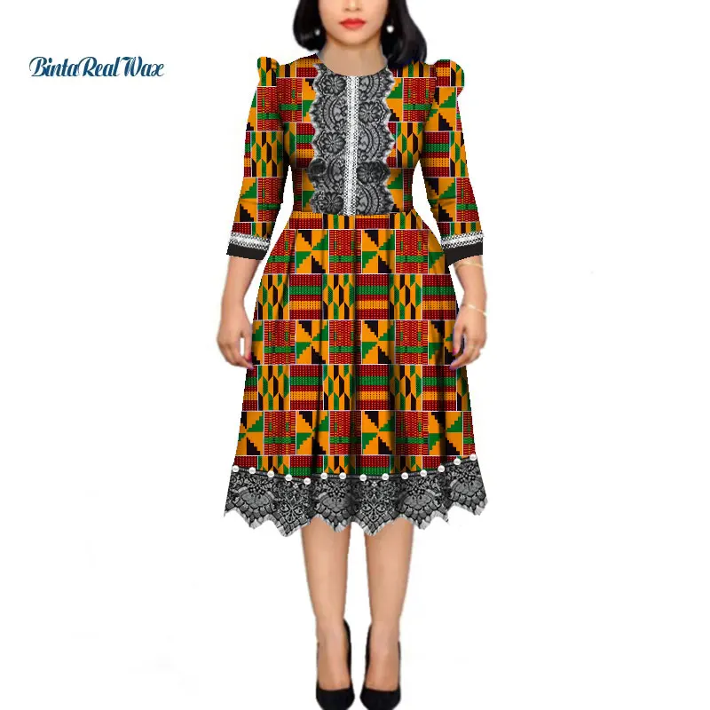 Женское платье в африканском стиле с длинным рукавом и принтом пэчворк модель
