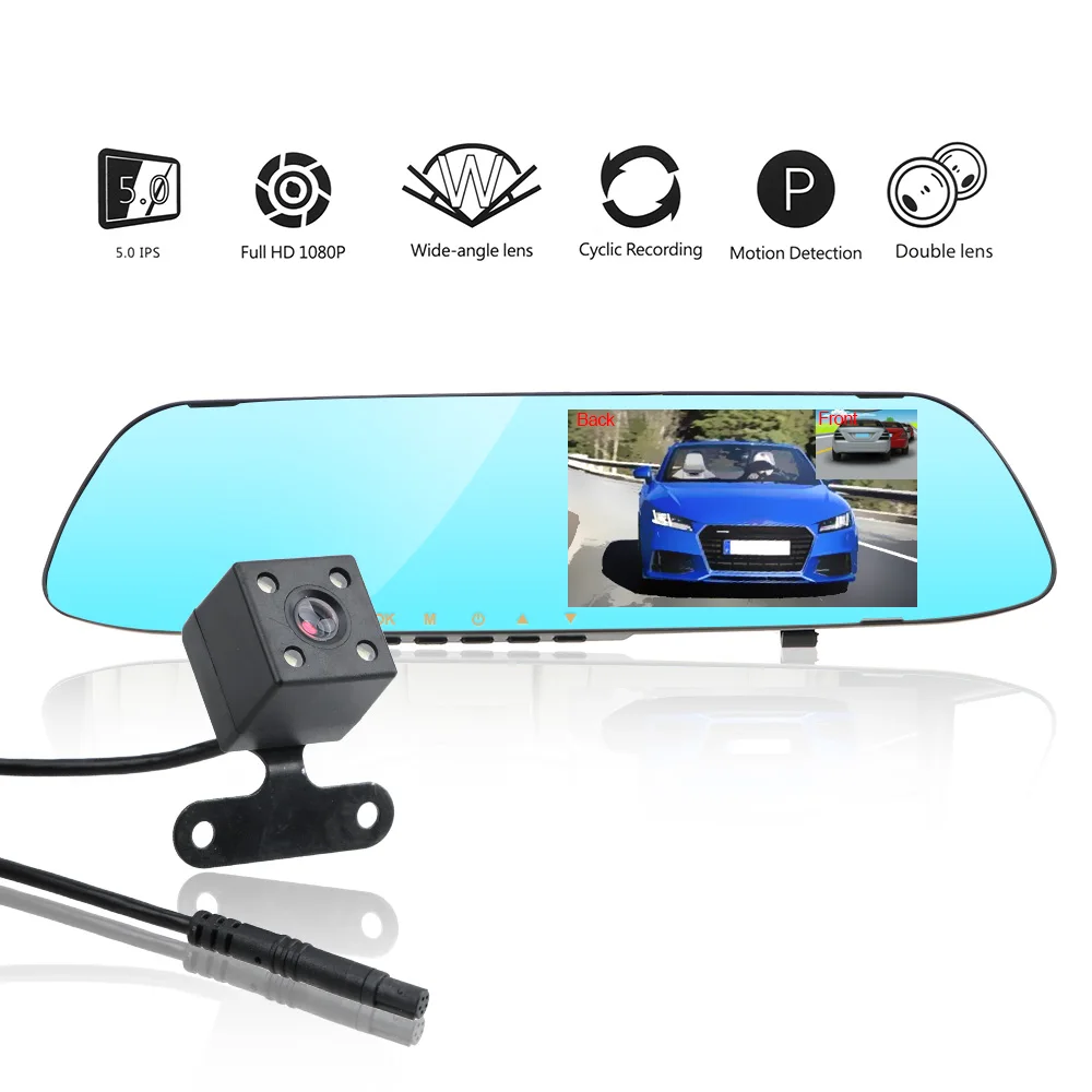 

Car DVR Rear View Mirror Camera Dash Cam Recorder Video DashCam Dual Lens 1080P HD 5inch Screen Automobile Accessories Universal