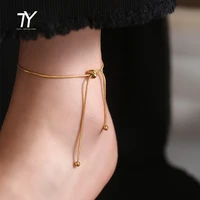 minimalist design gold color snake bone chain titanium steel bow anklet for woman 2022 korean fashion jewelry girls sexy anklet