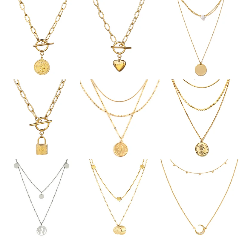 Длинное ожерелье из нержавеющей стали с подвеской Женское Ожерелье-цепочка для