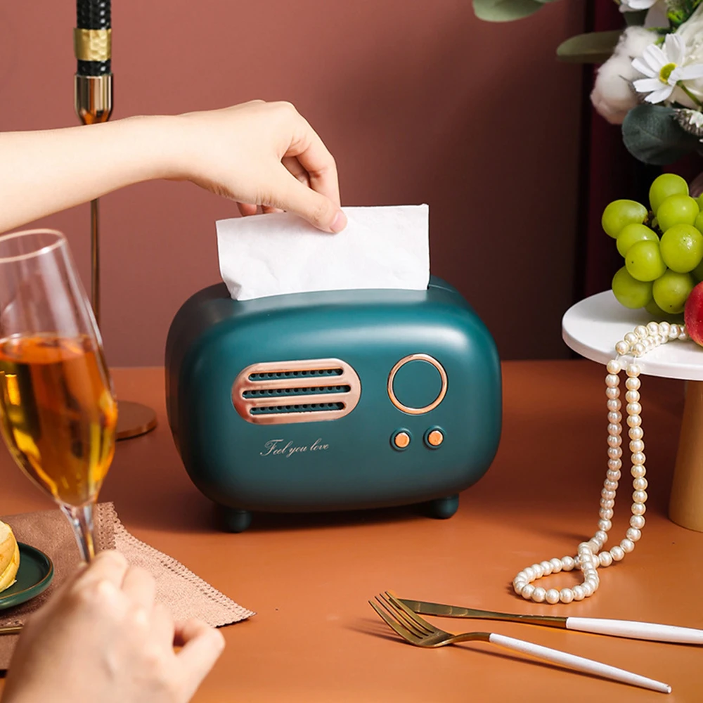 

Radio Model Tissue Box Desktop Paper Holder Towel Storage Napkin Case Organizer Ornament Craft Wet Wipes Dustproof Storage Box