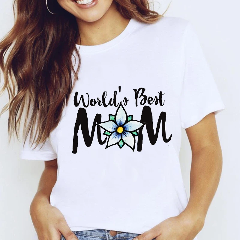 

Summer 2021 Mama Watercolor Graphic Printing Women's T-shirt Cute Mom Cartoon Lady Clothes Clothing Female Mother loose Tops
