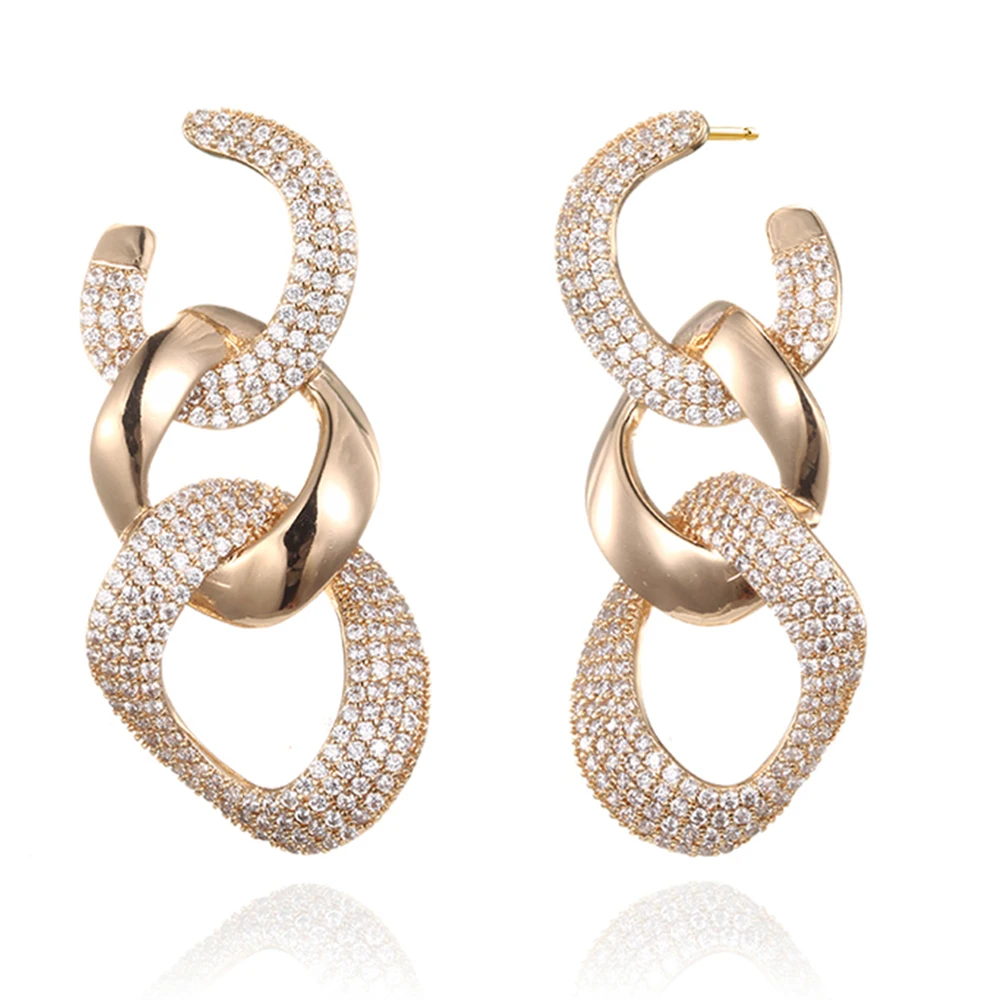 

Серьги-цепочки с фианитами, золотистого цвета, с камнями