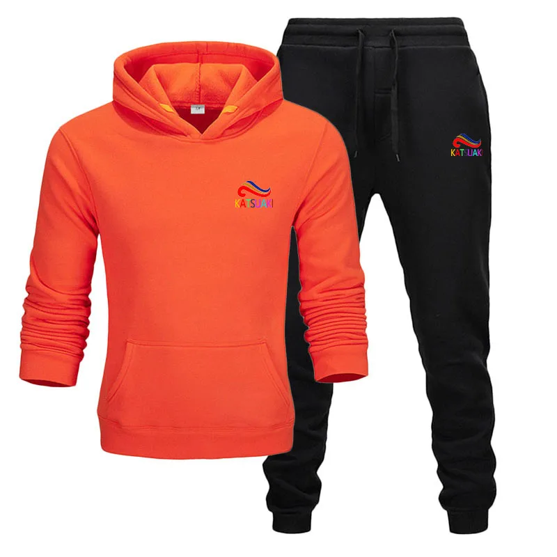orange black Бренд, весенние спортивные костюмы, милые и забавные модные хип-хоп толстовки+ штаны, спортивные костюмы, катсуаки, повседневные мужские спортивные комплекты - Цвет: orange black