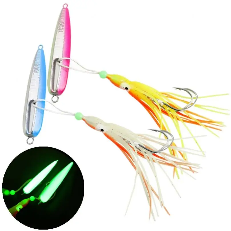 

1 piece Jig Fishing Lure 120g Metal Sinking Saltwater Lures Luminous Squid Hook Octopus Soft Bait Bait Peche Pike Fish