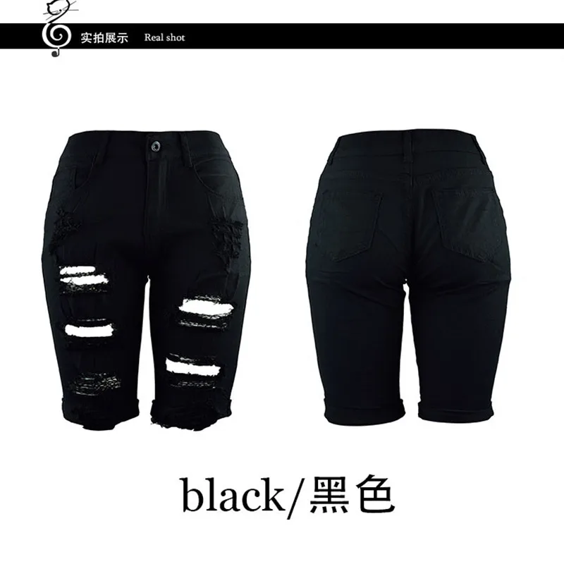 

New Arrivals 2021 Fashion Women Denim Shorts Knee Length Ripped Hole Casual Mid Waist Short Jeans Lady Summer Streetwear S-2XL