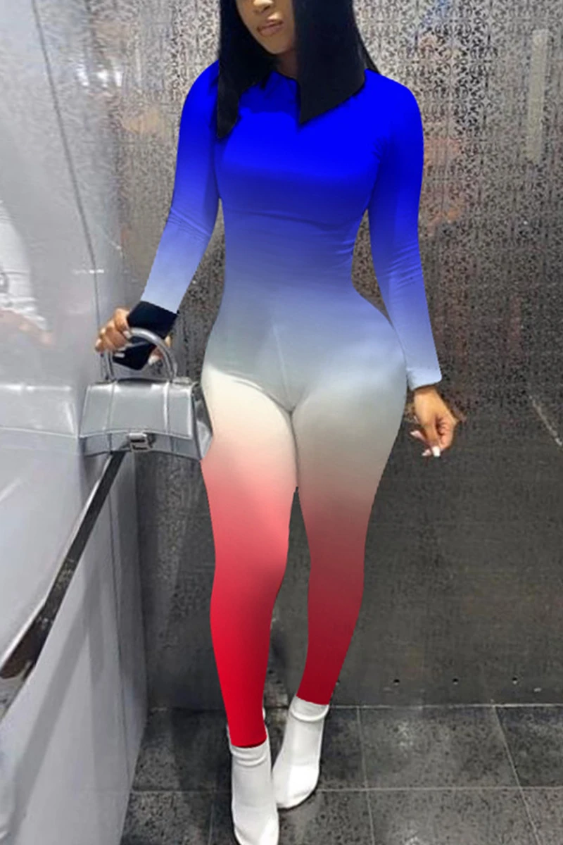 

Workout Active Wear Gradients Color Rompers Womens Jumpsuit Sporty Long Sleeve Fitness Clubwear Zipper Party Jumpsuits Bodycon