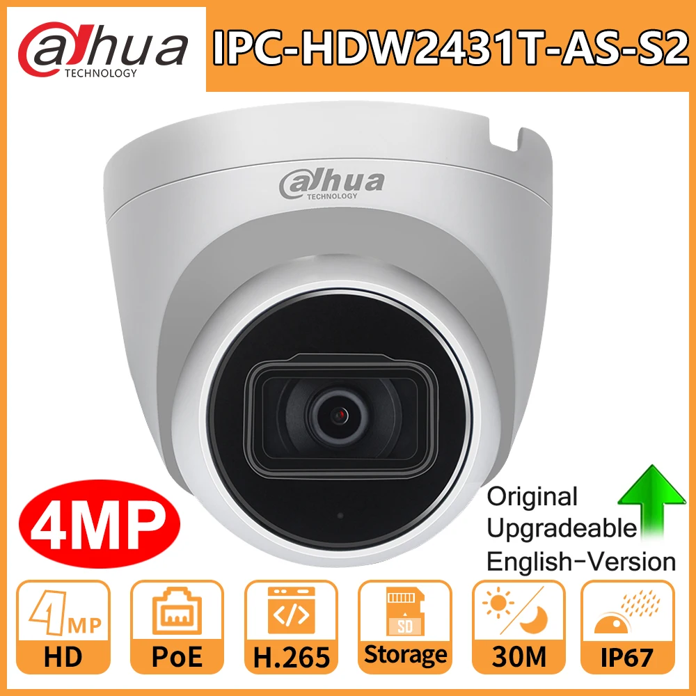 Камера Dahua IP HD 4 МП слот карты PoE IR 30 м Micro SD H.265 IP67 IK10 купольная веб камера встроенный