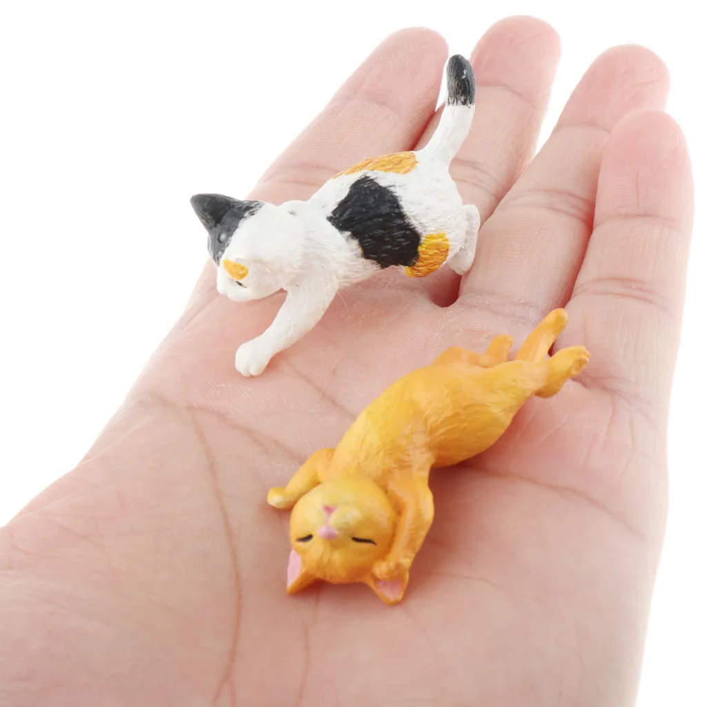 

2Pcs 1/12 Doll House Decor Pet Aminal Cat Resin Hunting Cats Figurines Model
