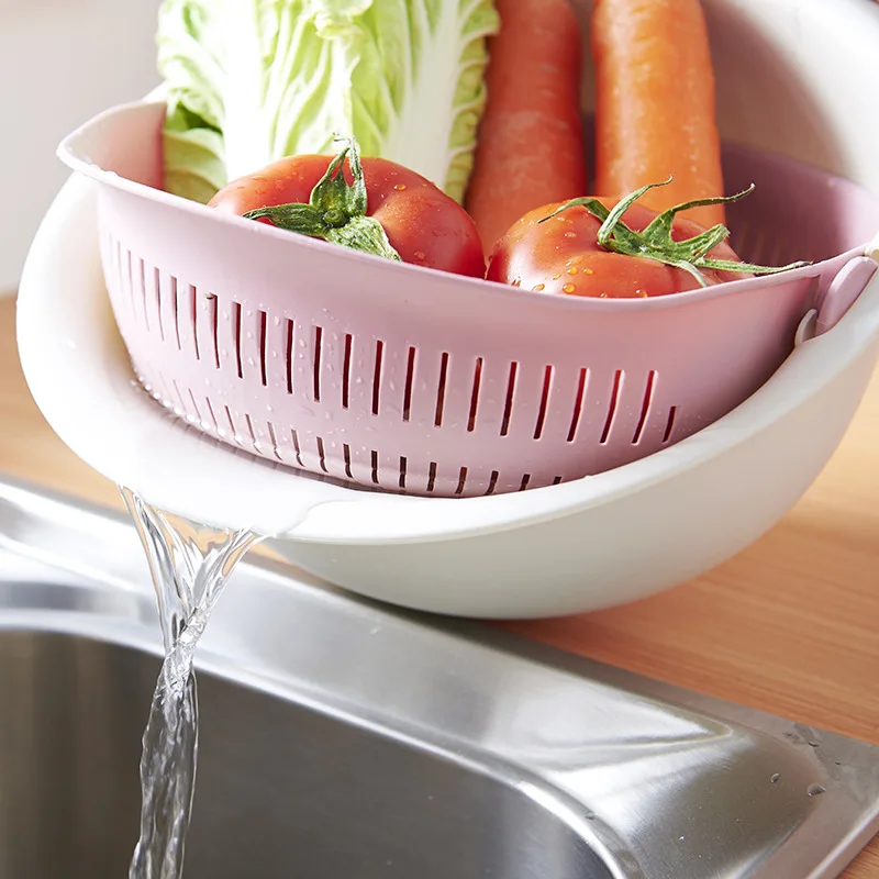 

KitchenAce Double-deck Kitchen Draining Basket Washing Strainer Noodle Fruit&Vegetable Drain Gaget Kitchen Storage Gadgets&Tools
