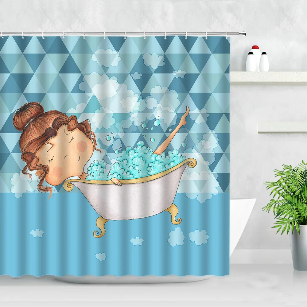 

Moonlight Blue Dolphin Shower Curtains Ocean Cartoon Animals Alpaca Unicorn Elephant Pattern Children Bathroom Decor Curtain Set