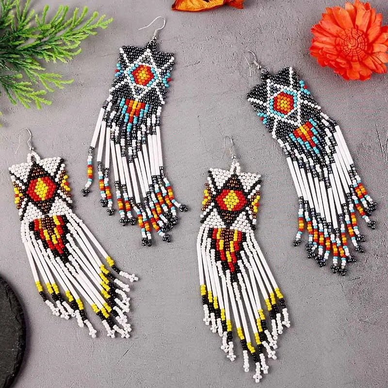 Европейские и американские длинные серьги ручной работы в богемном стиле с