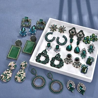 ztech za earrings new green color crystalrhinestone long geometric pendant drop earrings vintage jewelry accessories for women