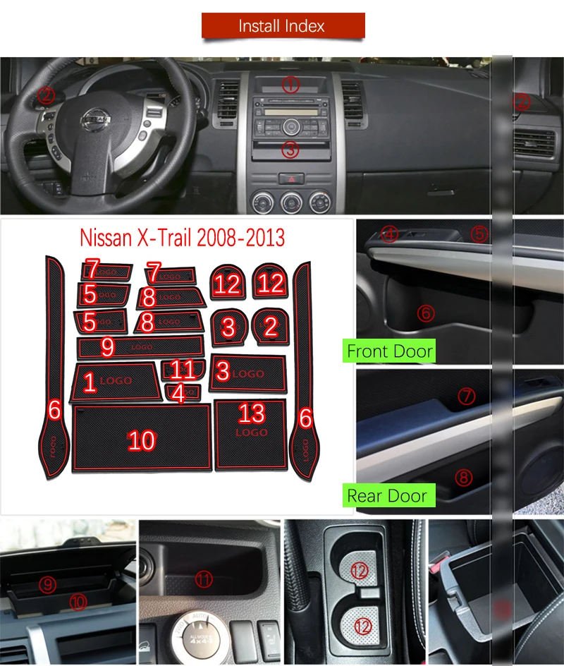 * Дверной коврик для Nissan X-Trail T31 2008-2013 X Trail XTrail аксессуары Противоскользящий слот