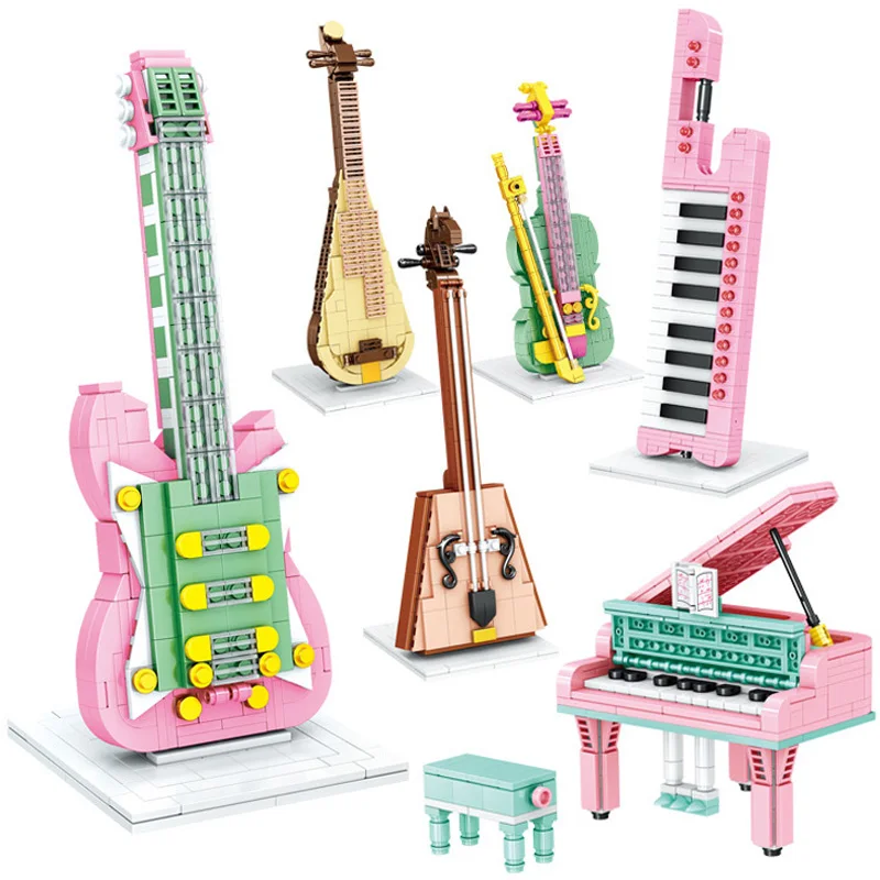 

Creative Musical Instrument Piano Guitar Violins Keybords Lute Model Building Blocks Ideas Expert DIY Bricks Toys For Kids Gifts