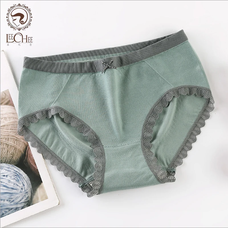 

Leechee Womens Lace Bow Panties Cotton Underwear Breathable Gauze Lingerie Female Fashion Brief Comfortable Mid Waist Intimates