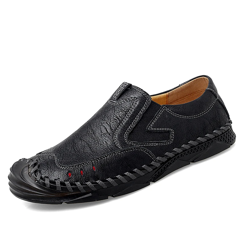 

Кроссовки мужские из натуральной кожи, Повседневные слипоны, плоская подошва, роскошные модные мягкие кеды для ходьбы, Черные Серые, больши...