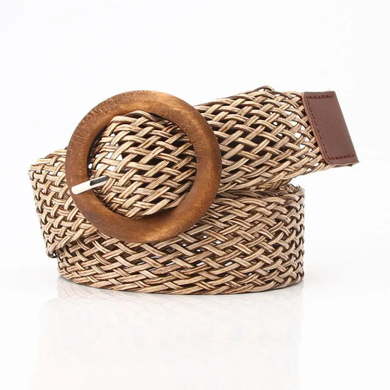 

New women's woven belt, trendy all-match dress, decorative belt, wooden buckle belt