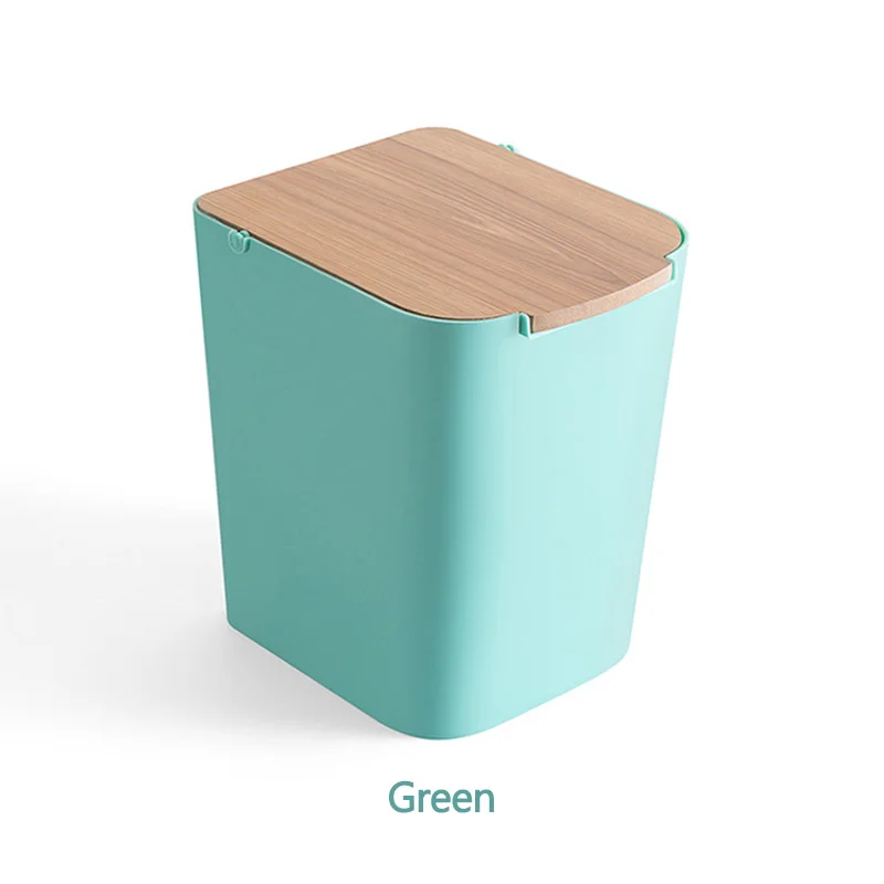Green Бытовые офисные принадлежности креативный мини мусорный бак Настольный пластиковый ведро с деревянная мусорная корзина мусорные ящики маленький автомобильный мусорный бак - Цвет: Green