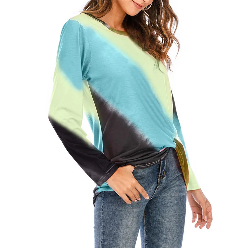 

2020 Autumn Women T-shirts Casual Elegant O-neck Print T-shirts Long Sleeves Tops Plus Size