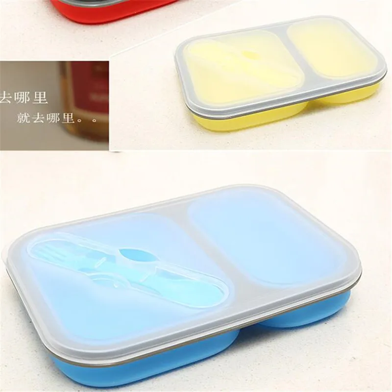 

2 Cells Silicone Collapsible Portable 600ml+300ML Microwave Oven Bowl Folding Food Container D20