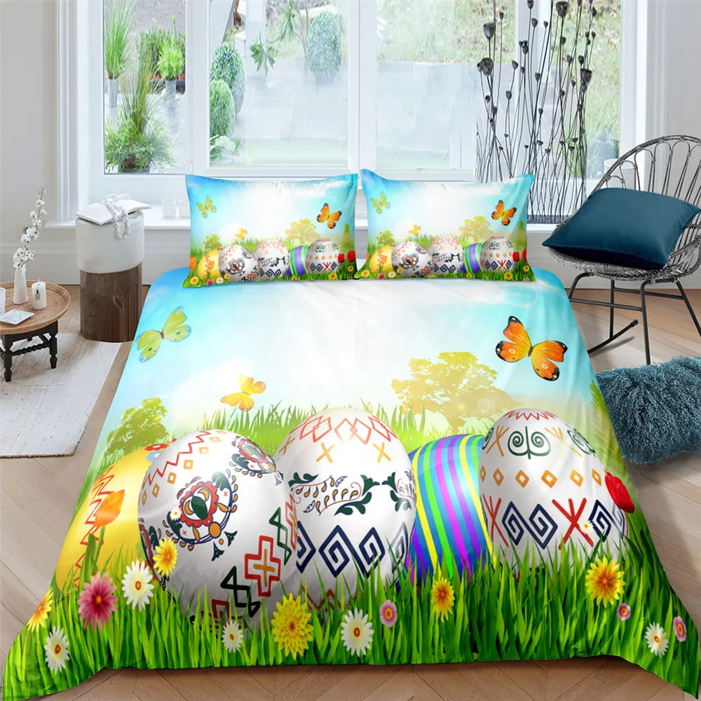 

2/3PCS Comforter Duvet Cover Sets Easter Eggs Bedding Set Pillowcase Bedspreads EU/US/AU Single Twin Full Queen King Size