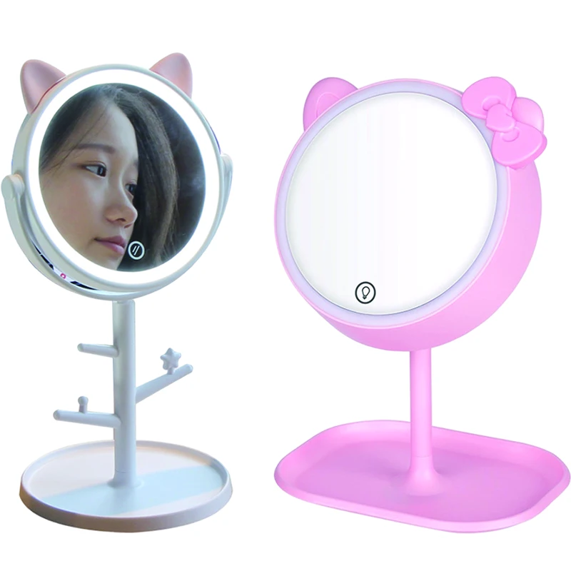 

Зеркало для макияжа Hello Kitty, косметическое зеркало Mymelody, 3 цвета, светодиодное зеркало с переключением, Светильники для спальни, кошачьи ушки,...