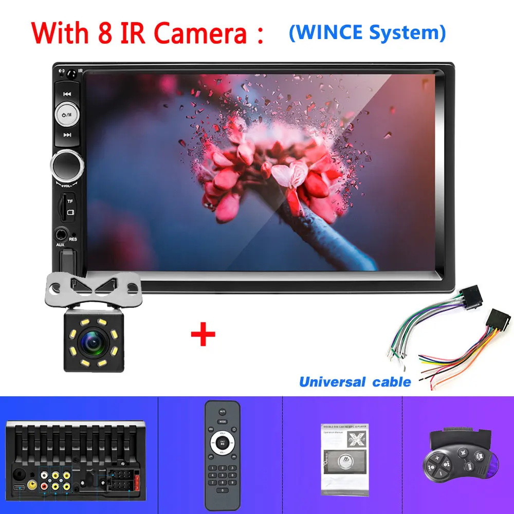 WINCE 8IR Camera Podofo Android 2 Din car radio 7" MP5 Player 2+32GB ROM Car Multimedia player 2din Autoradio GPS WiFi No DVD FM Audio Stereo - Цвет: WINCE 8IR Camera