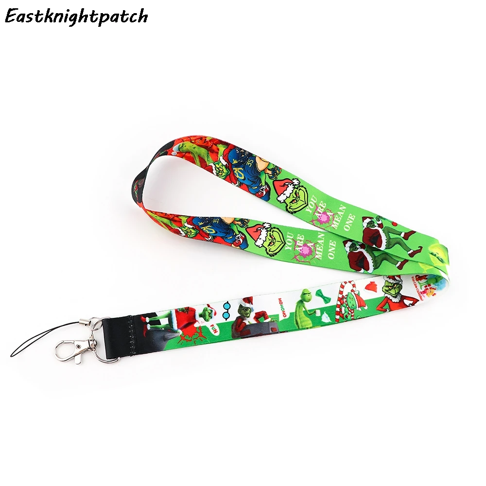 

12 шт./лот E3241 Рождественский шнурок в виде монстра с зелеными волосами для ключей, телефонов, Брелоки для ключей с USB, бирка для идентификацио...