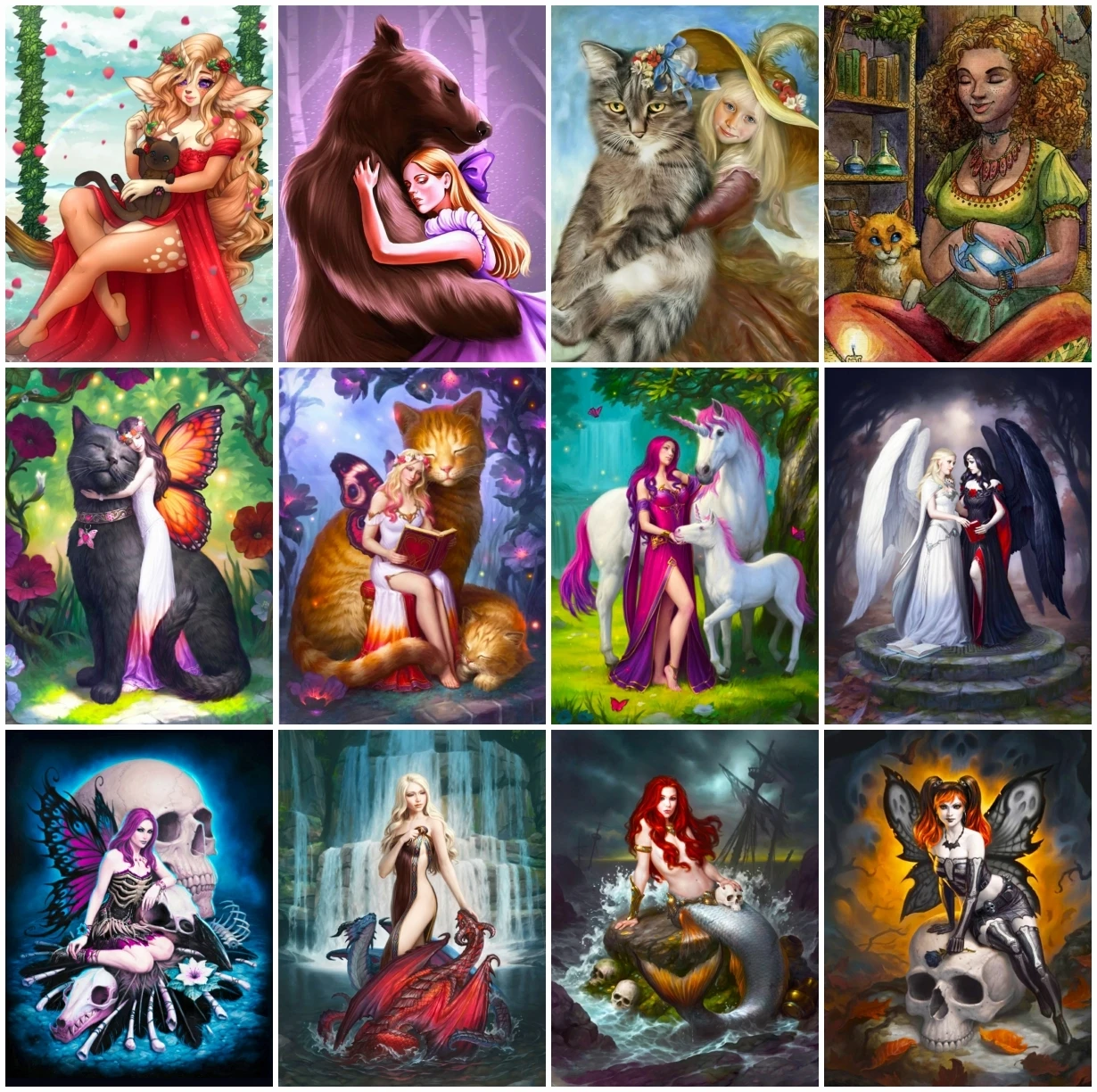 

Алмазная вышивка AZQSD в виде кошки девушки женщины мозаика Стразы полная алмазная живопись мультяшный портрет вышивка крестиком домашний де...