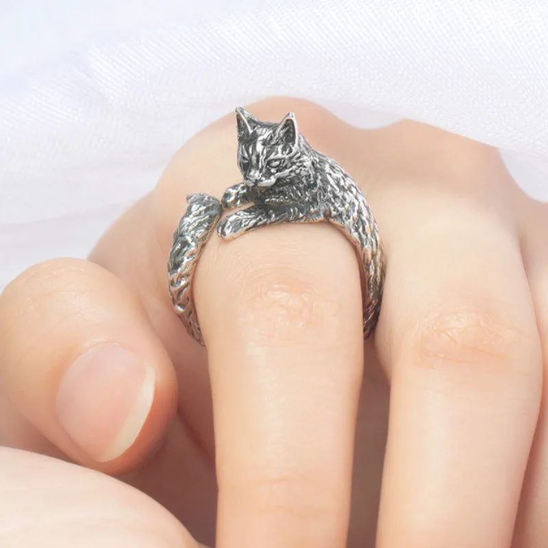 

Exquisite Silver Color Cute Cat Ring Retro Gothic Terrible Evil Witch Open Pet Cat Ring Nightclub Party Women Ring Jewelry Gifts