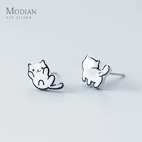 modian cute lucky cat small stud earrings for girl kid 925 sterling silver lovely jewelry gifts fashion accessories brincos