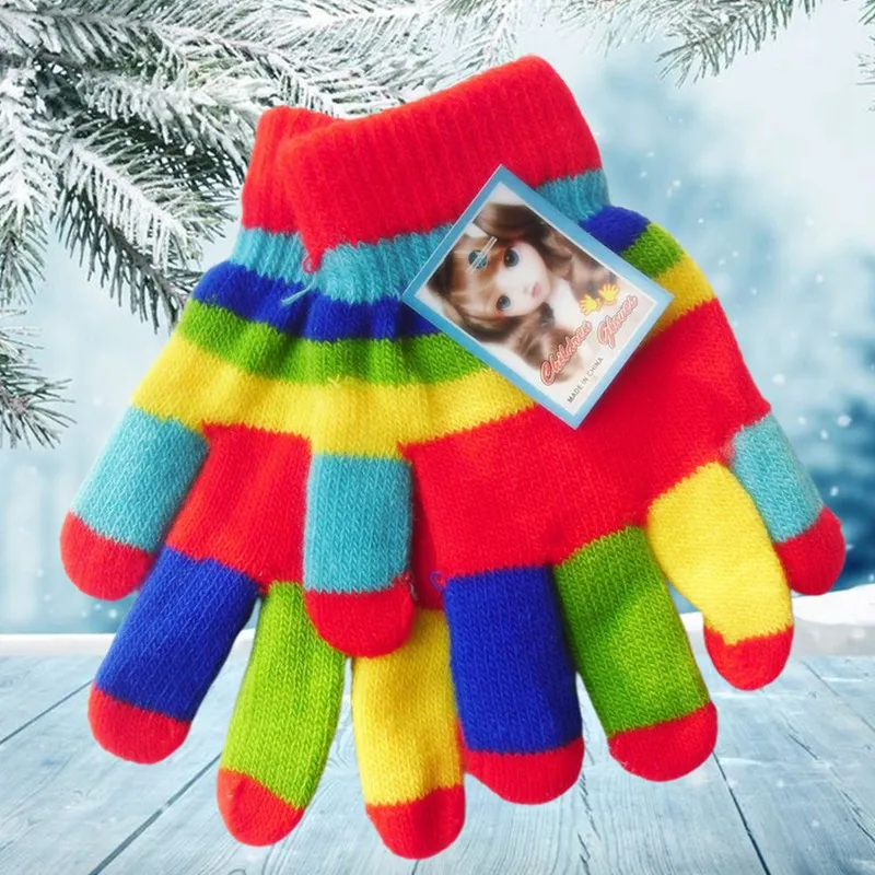 

Autumn And Winter Adult mid-children And Toddlers 3 Models Magic Knitted Gloves Cute Colorful cube-colored Warm Gloves Windproof