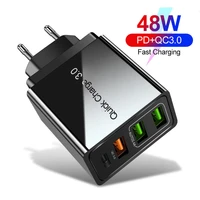 multi port 48w usb c wall chargerqc 3 0 pd type c usb quick charger for samsung iphone huawei tablet us eu uk plug adapter