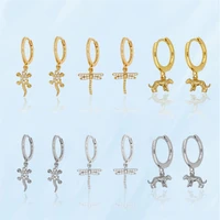 2021 new fine animal pendant earrings for woman tiger dragonfly gecko cool earring stainless steel personalized punk accessories