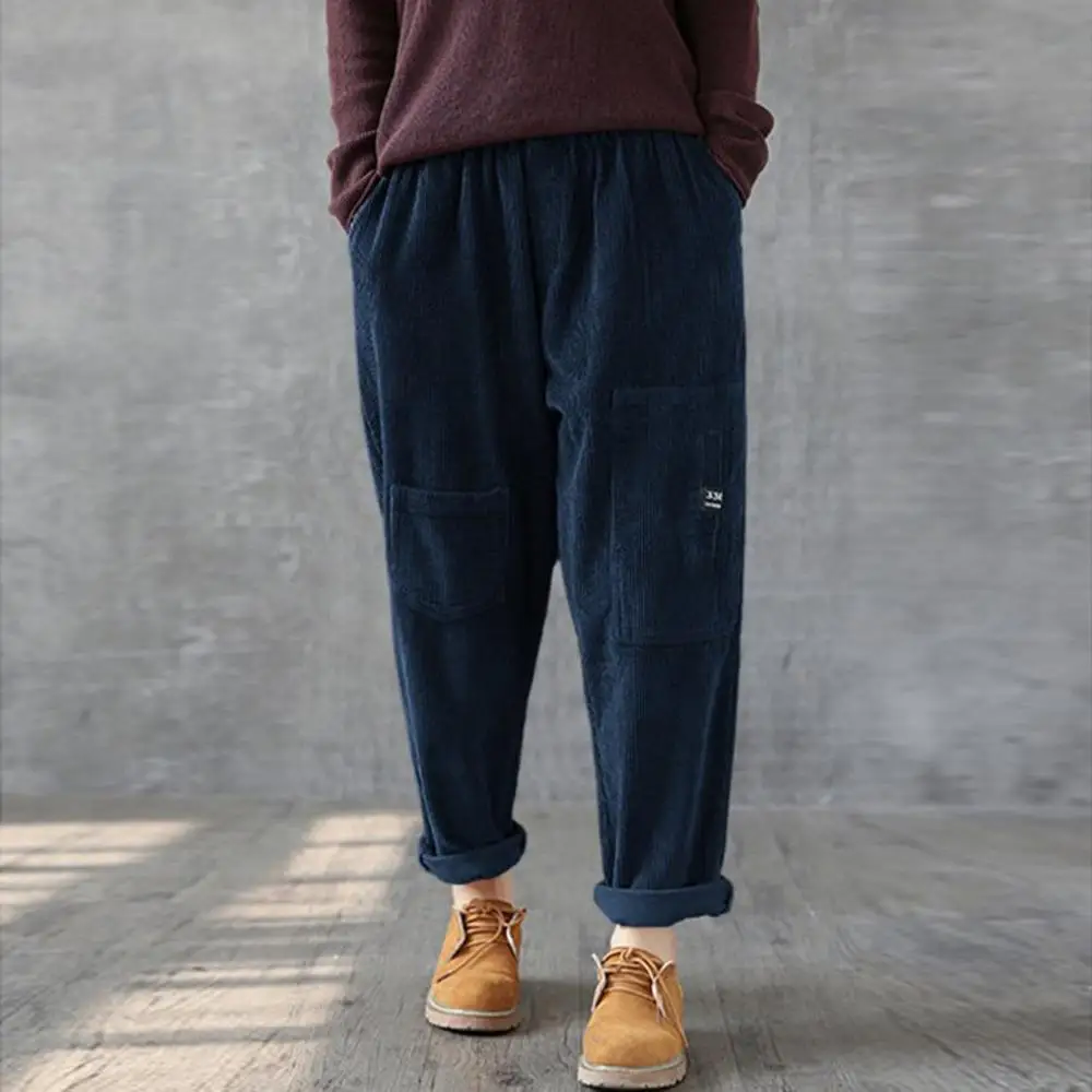 Осенне зимние теплые брюки Модные женские вельветовые с несколькими карманами