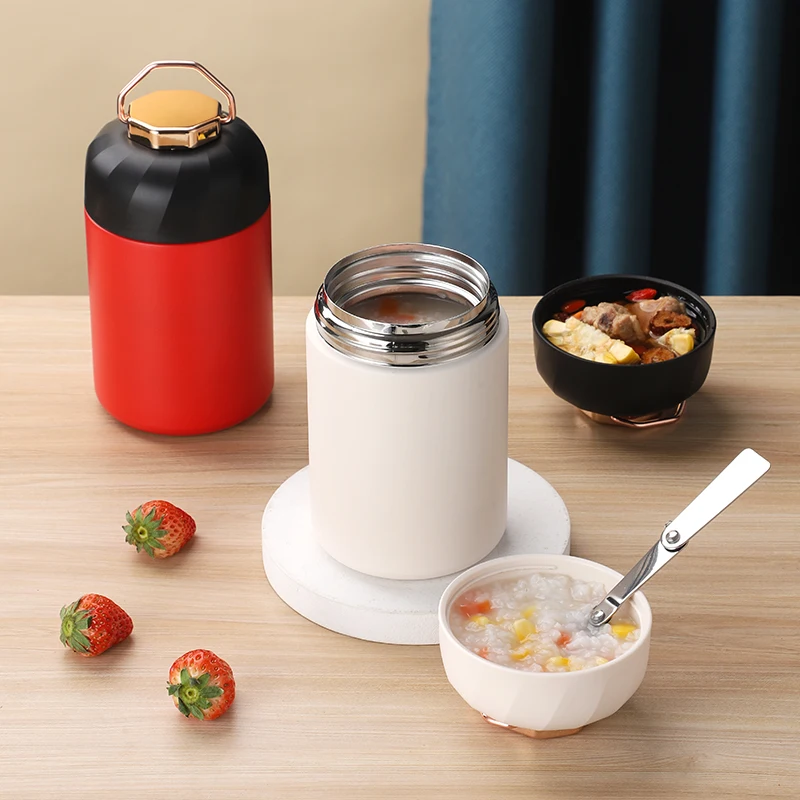 

600ml Thermos Lunch Box Stainless Steel Portable Food Soup Vacuum Braising Pot Heat Preservation Bottle With Handle Food Thermos