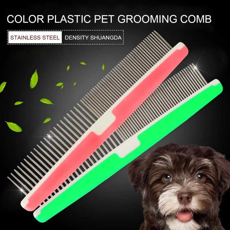 

Pet Stainless steel Color Plastic Comb Cats And Dogs Hair Opening Knot Beauty Sparse And Dense Double Tooth Row Comb1