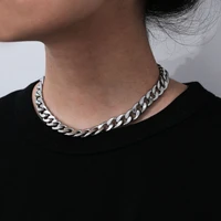 high quality punk stainless steel necklace curb cuban link chain chokers vintage metal silver color for men women jewelry 2021