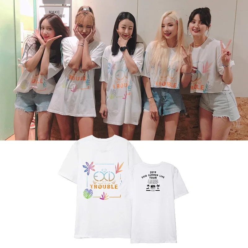Новые корейские летние рубашки Kpop EXID футболки в стиле Live TROUBLE Album уличная