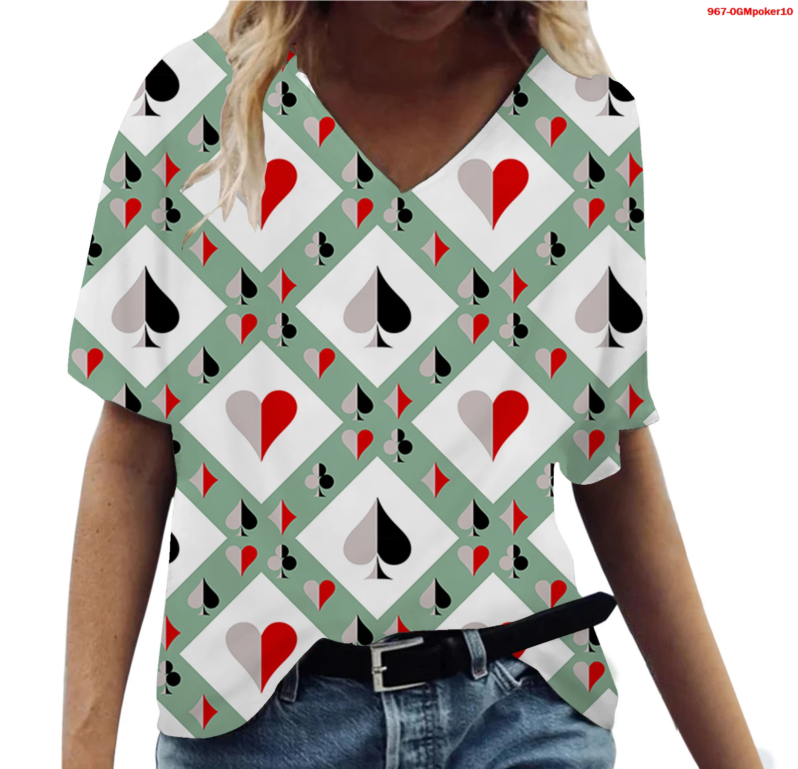 

poker Print T-shirts For Women Harajuku Summer T Shirt v neck Fashion Tops Plus Size Female T-shirt Casual Tee Woman 3d tdhirts