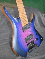2021 new fanned frets 7 strings headless electric guitar blue burst color roasted maple neck ergonomic asymmetric neck