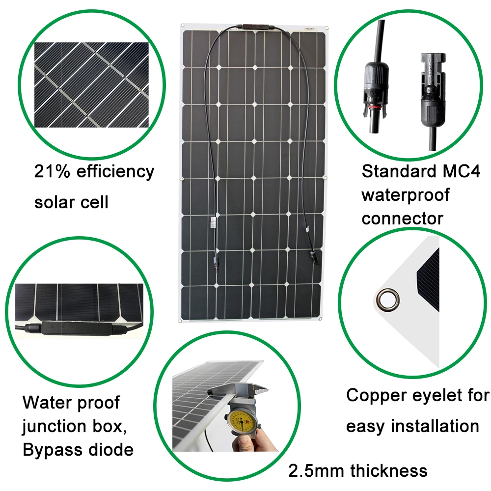 RG Гибкая солнечная панель 12V 100W Солнечная 400w пластинчатые элементы
