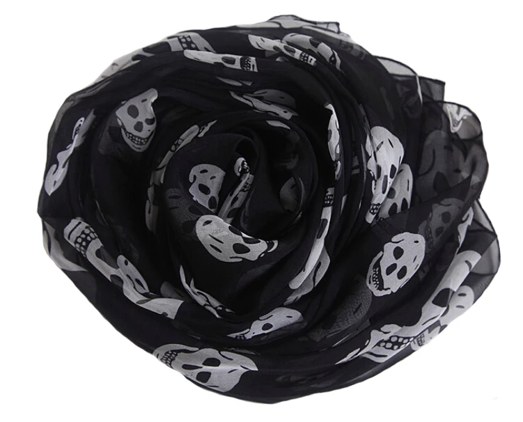 Длинная шаль для пляжа женский модный шифоновый шелковый шарф с принтом черепа