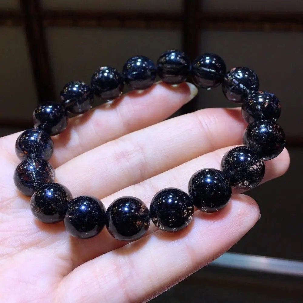 Натуральный черный рутилированный кварцевый браслет 11 7 мм для женщин и мужчин