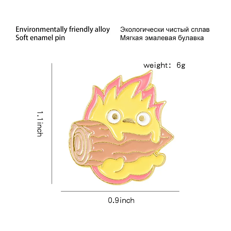 Japanese Anime Brooches Fire Elf Calcifer Enamel Pin Custom Badge for Bag Lapel Buckle Howl Jewelry Gift kid | Дом и сад