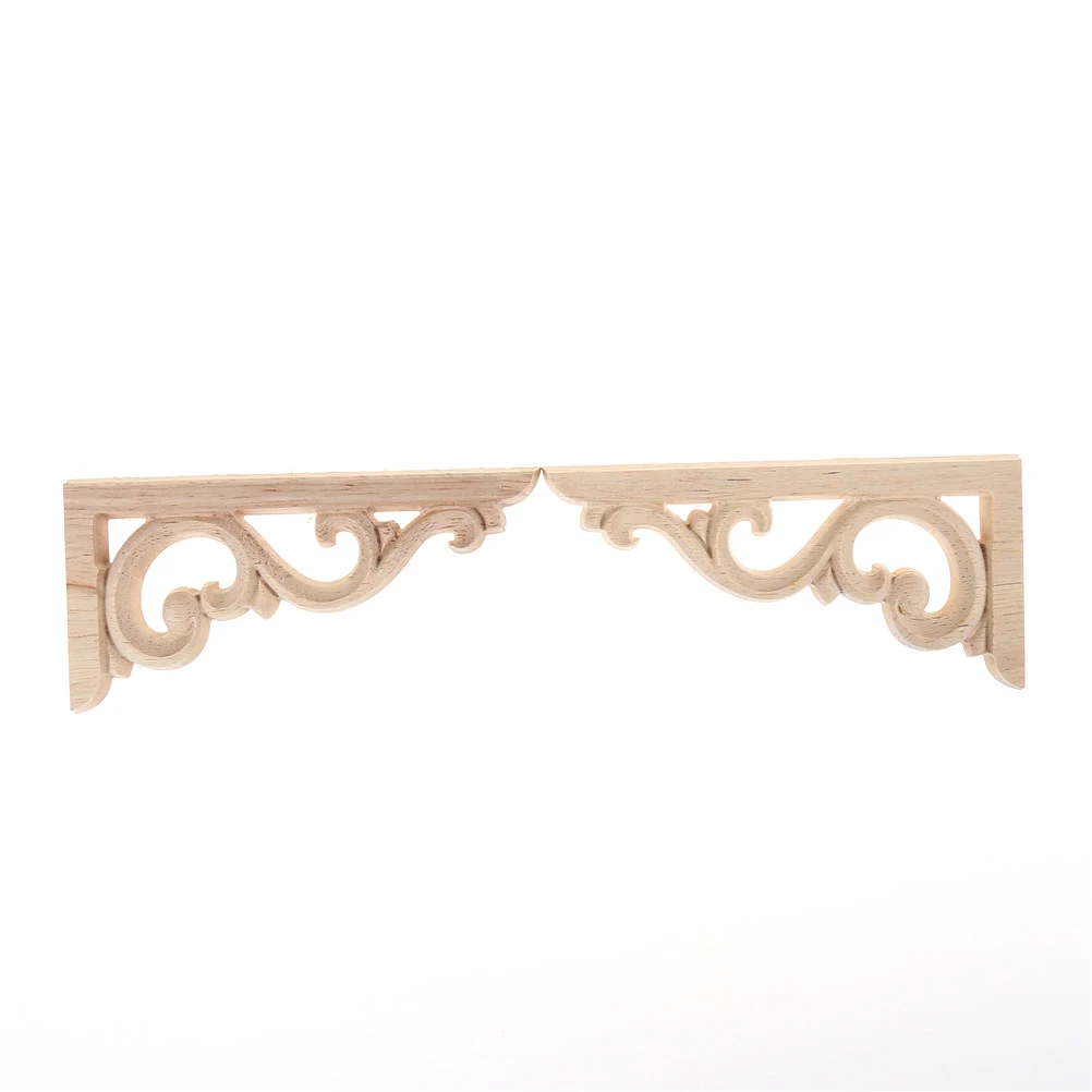 2 шт. Винтаж Неокрашенная древесина Резные углу накладка аппликация рама для
